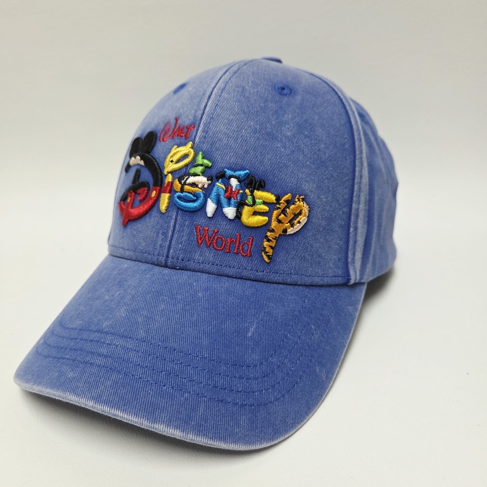 Disney Parks Hat Adult Cap Snapback Blue Retro Character Letters Baseball Unisex
